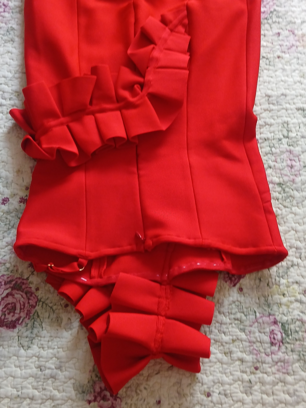 Red Ruffle One-Shoulder Sheath Dress - Picture 4 of 5
